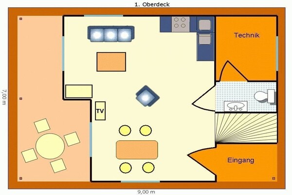 Foto van Woonboot in Kroeslin am Bodden - Vakantiehuis in Kröslin - FloorPlan